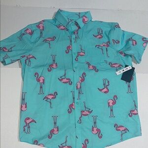 Hurley Flamingo Print Casual Shirt - Teal and Pink NWT L